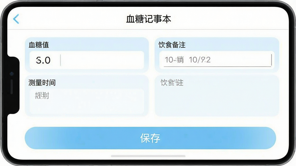 һ���ֻ�Ӧ�ý����ͼ��չʾ��Ѫ�Ǽ��±����Ŀ��ټ�¼ҳ�棬ҳ�����С�Ѫ��ֵ����������ʱ�䡱������ʳ��ע�������������������·��С����桱��ť���������޹�棬��ɫ�԰�ɫ��ǳ��ɫΪ�������ʸɾ���ͻ��������ݣ��޶���Ԫ��