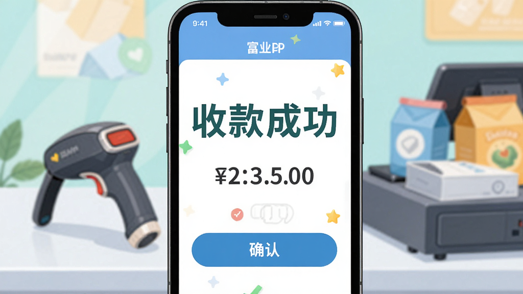 ��ҵAPP���տ�ɹ����棬�ֻ���Ļ����ʾ���ġ��տ�ɹ��������ͽ��·��С�ȷ�ϡ���ť������Ϊ����̨��������ɨ��ǹ����Ʒ��������������ƽ�廭���ϸ�ھ��£����ʸɾ��޶���Ԫ��