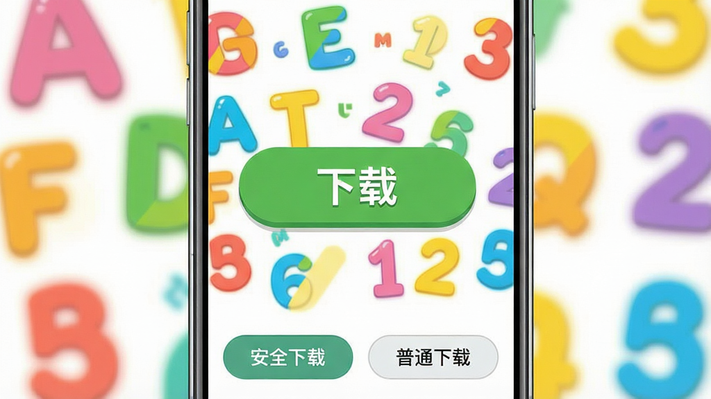 һ��չʾ����Ȥ��ͨӢ�APP���ؽ����ͼƬ���ֻ���Ļ������ʾһ��������ɫ�����ء���ť�������ǲ�ɫ��ͨ��ĸ�����֣��ֻ��·��С���ȫ���ء��͡���ͨ���ء�����ѡ����岼���������Ű��࣬��ƽ����Ʒ��ϸ�ڸɾ��������������޶���Ԫ��
