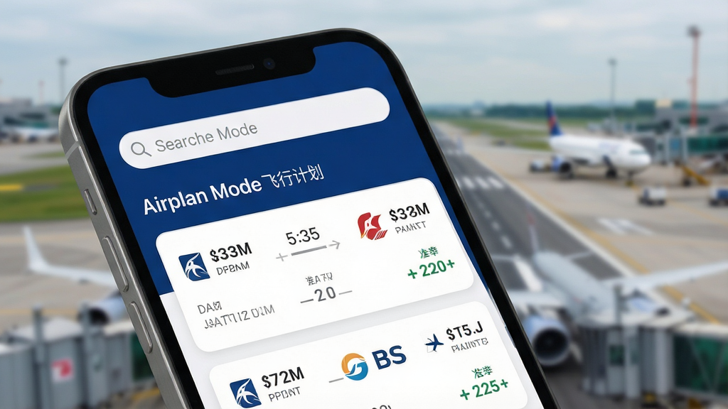 һ�������ֻ���Ļ��д����Ļ����ʾ��Ϊ��Airplan Mode ���мƻ�����APP�����棬����������ɫ�Ͱ�ɫΪ��ɫ�����������������м��������г�����������Ϣ��Ƭ��������ɽ���ʱ�䡢��˾logo��׼���ʣ����ּ����ˬ���������黯�Ļ����ܵ����������ִ���ƽ�����ʸɾ��޶���Ԫ�ء�