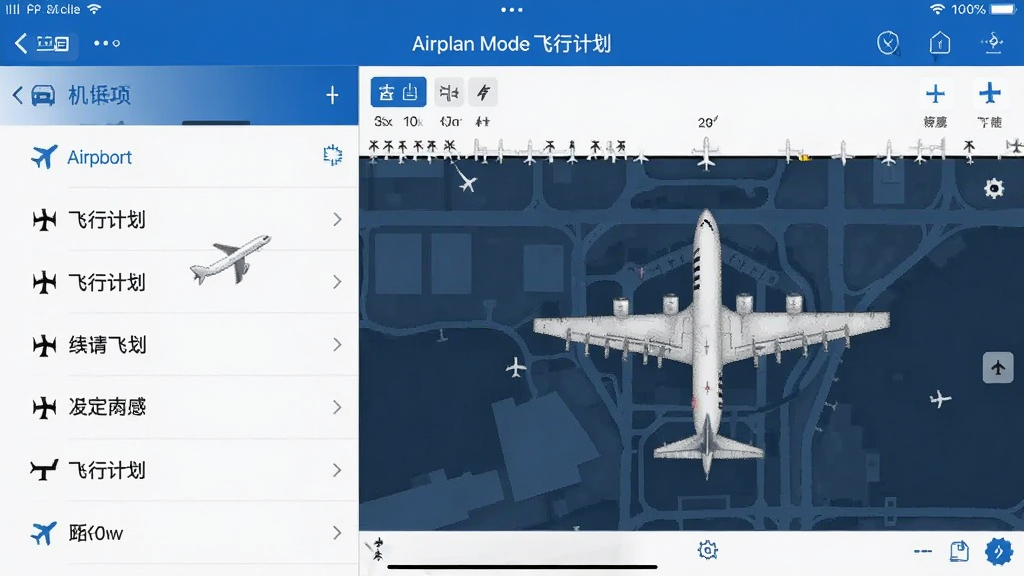 һ���ֻ�������ͼ����ʾ��Airplan Mode ���мƻ�����ƽ���ģ�����ϵ�����Ч��������������ҷ�����ƣ�����ǻ����б����Ҳ�����ϸ�ĺ�ͼ��Ϣ������UI���רҵ���ִ���������ɫ�����������ɾ����޶���Ԫ�ء�