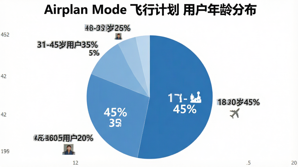 һ�ű�״ͼ������Ϊ��Airplan Mode ���мƻ� �û�����ֲ�����ͼ����ʾ18-30���û�ռ45%��31-45���û�ռ35%��46-60���û�ռ20%����ɫΪ��ɫϵ����������������ݱ�ע��Ŀ�������ɾ��޶���Ԫ�ء�