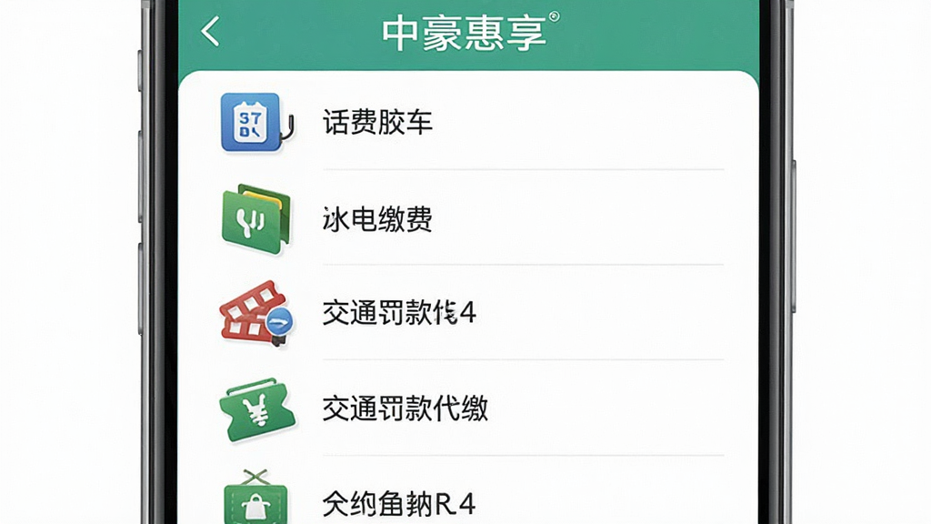 һ���к�����App�ı�������ܽ���ͼ�������ǹ����б������ִ��ϵ��������Ż��ѳ�ֵ��ˮ��ɷѡ���ͨ������ɵ�ͼ�꣬ÿ��ͼ���Ա������ֱ�ǩ���Ű����࣬��������ˣ�ϸ�����������ʸɾ��޶���Ԫ�ء�