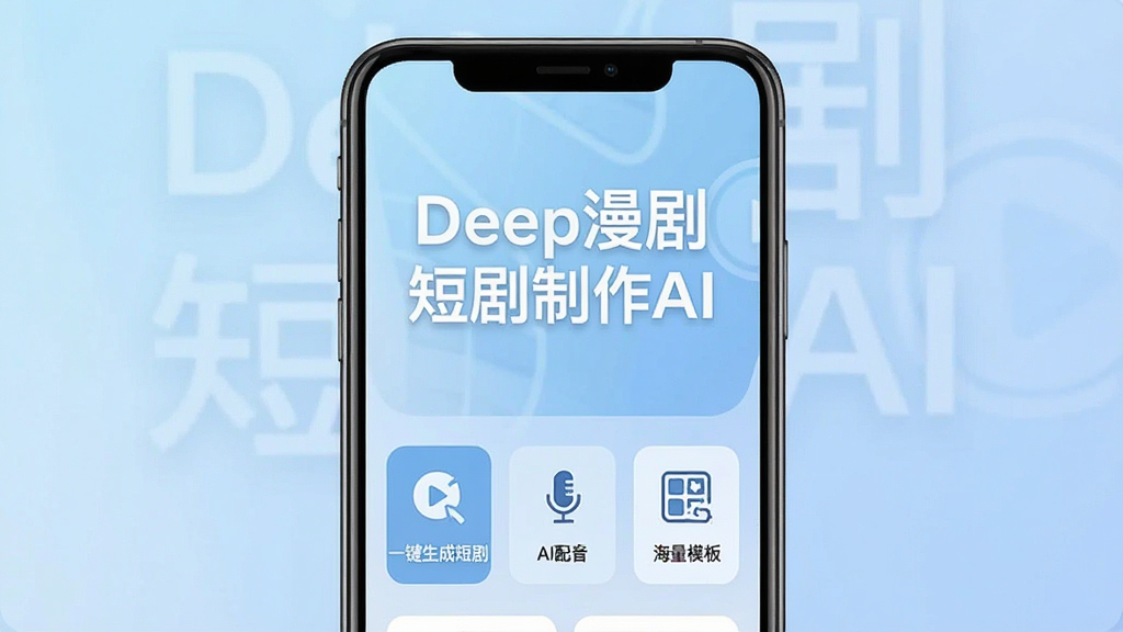 һ��չʾDeep����̾�����AI������Ľ�ͼ�������������ֻ���Ļ����Ļ����ʾ��Deep����̾�����AI���������·��С�һ�����ɶ̾硱����AI��������������ģ�塱�Ȱ�ťͼ�꣬�����ǵ���ɫ���䣬���������ִ������ʸɾ��޶���Ԫ��