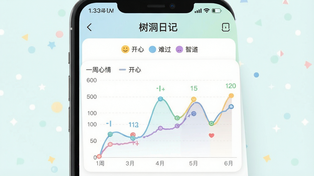 һ���ֻ�APP��ͼ����ʾ�������ռǡ�������ͳ��ҳ�棬����ͼչʾһ������仯���Ϸ��С����ġ������ѹ����Ȳ�ɫԲ��ͼ��������������£�ɫ����ͣ����ʸɾ��޶���Ԫ�ء�