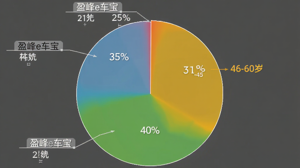 饼状图展示用户年龄分布,主体是“盈峰e车宝”用户年龄占比,布局为圆形饼图,排版清晰,细节标注18-30岁占35%,31-45岁占40%,46-60岁占25%,风格简洁,画质干净无多余元素