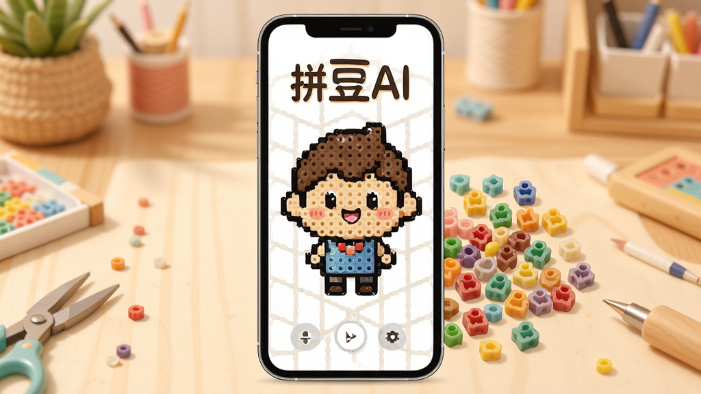һ��չʾƴ��AI���Ĺ��ܵ������������������ֻ����棬��Ļ����ʾһ����ƴ����ɵĿ�ͨͼ�����Ա�ɢ����������ɫ��ƴ����������������ܰ�Ĺ���̨�����־��У��Ű����࣬����ƽ����ϸ�ڷḻ�����ʸɾ��޶���Ԫ�أ�ͼƬ�ϴ��С�ƴ��AI������