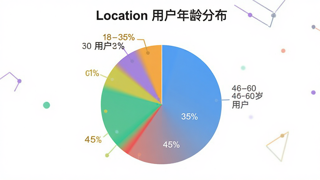 生成一张用户评价图表,展示18-30岁用户占35%,31-45岁用户占45%,46-60岁用户占20%的饼状图,图表风格简洁现代,颜色明亮,标题为“Location 用户年龄分布”,画质干净,无多余元素