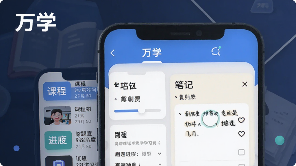 һ��չʾ����ѧ��ѧϰApp���Ĺ��ܵ�����ͼ���������ֻ����棬��������ʾ�γ��б���ˢ����Ⱥͱʼ����򣬲����������Ű�ɾ�������ִ���ƽ��ϸ��Բ�󣬻��ʸɾ��޶���Ԫ�أ����ֱ�ע����ѧ��