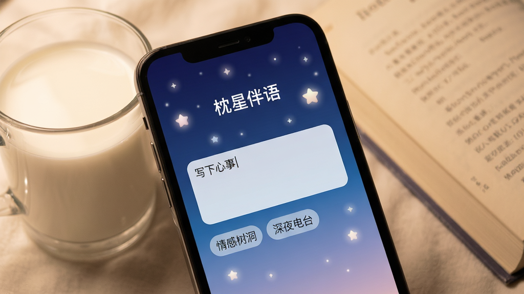 һ���ֻ���Ļ��д����Ļ����ʾ�����ǰ��APP�������棬����������ҹ�ǿ������䱳������׺������ǹ⣬���沼�ּ�࣬�м���һ����д�����¡���������·��м��������ǩ�硰���������������ҹ��̨�����ֻ��Ա߷���һ����ţ�̺�һ���飬�����Χ��ܰ���������ʸɾ��޶���Ԫ��
