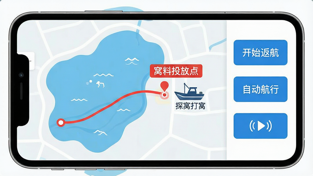 ���壺�ֻ�App������ʾ������ͼ����ͼ����һ����ɫ���ߣ��յ��С�����Ͷ�ŵ㡱��ǣ��Ա���̽����Ѵ���ͼ�ꡣ���֣���������ǵ�ͼ���Ҳ��ǲ�����ť���Ű棺��ͼռ�ķ�֮������ť�������Ҳࡣ��񣺱�ƽ��UI��ƣ�������ɫ��ϸ�ڣ��С���ʼ���������Զ����С���ť�����ʣ��������ɾ����޶���Ԫ�ء�