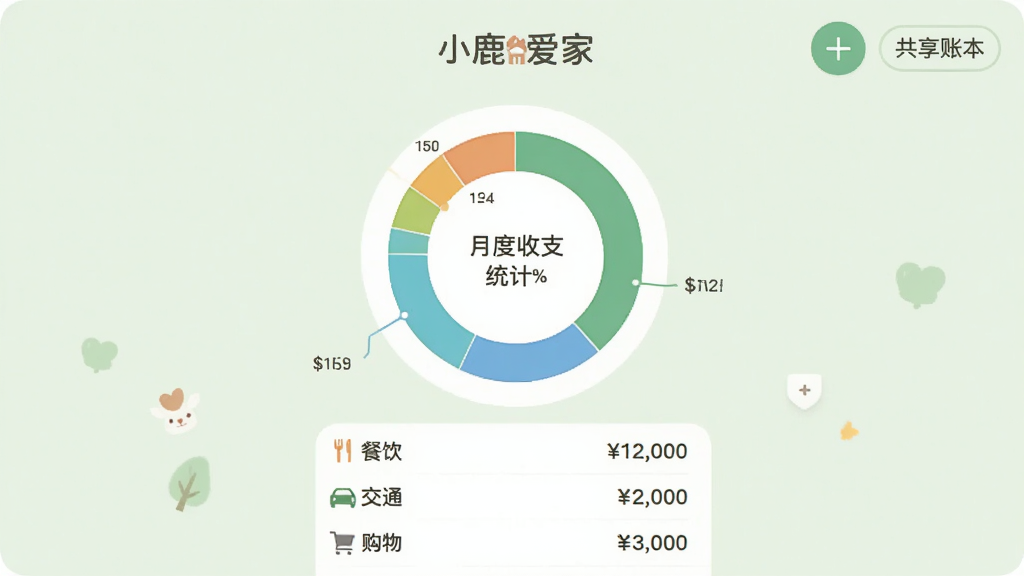չʾ��С¹���ҡ���ͥ�˵����ܵĽ��棬����Ϊ����ɫ��������һ��Բ�ε��¶���֧ͳ��ͼ��ͼ�·��г���������������ͨ����������ȷ����֧�������Ͻ��С�+���Ű�ť�͡������˱�����ǩ���������º����������ʸɾ���