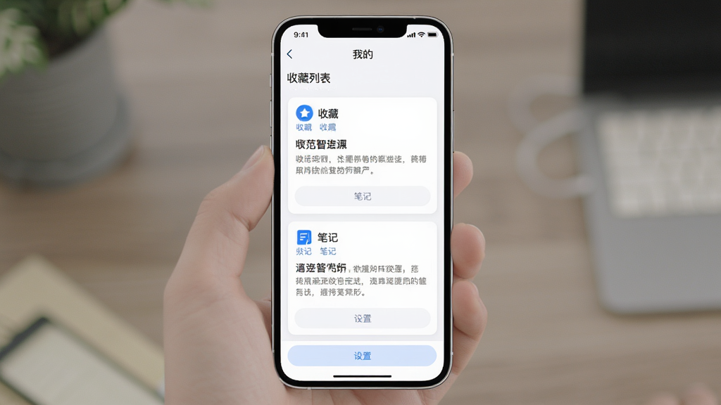 ���壺�淶�Ǵ�APP�ġ��ҵġ�ҳ�棬��ʾ�ղ��б��ͱʼ��б������֣��ֻ���Ļ���У�����Ϊǳɫ���ղغͱʼ��Կ�Ƭ��ʽ�������С��Ű棺��Ƭʽ���֣�ÿ����Ƭ��ʾ�����ժҪ����񣺼�Լ���£���ɫ��׺��ϸ�ڣ���Ƭ���С��ղء��͡��ʼǡ�ͼ�꣬�ײ��С����á���ť�����ʣ����壬�ɾ��޶���Ԫ�ء�