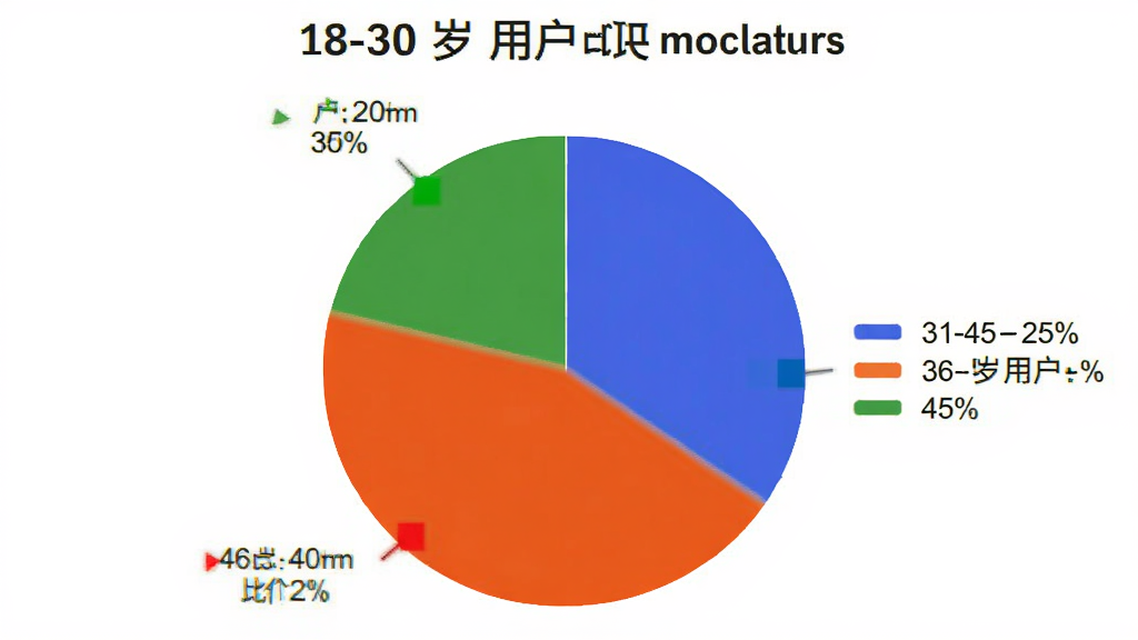 饼状图,展示18-30岁用户占比35%,31-45岁用户占比45%,46-60岁用户占比20%,颜色区分明显,图例清晰,简洁风格,画质干净,无多余元素。