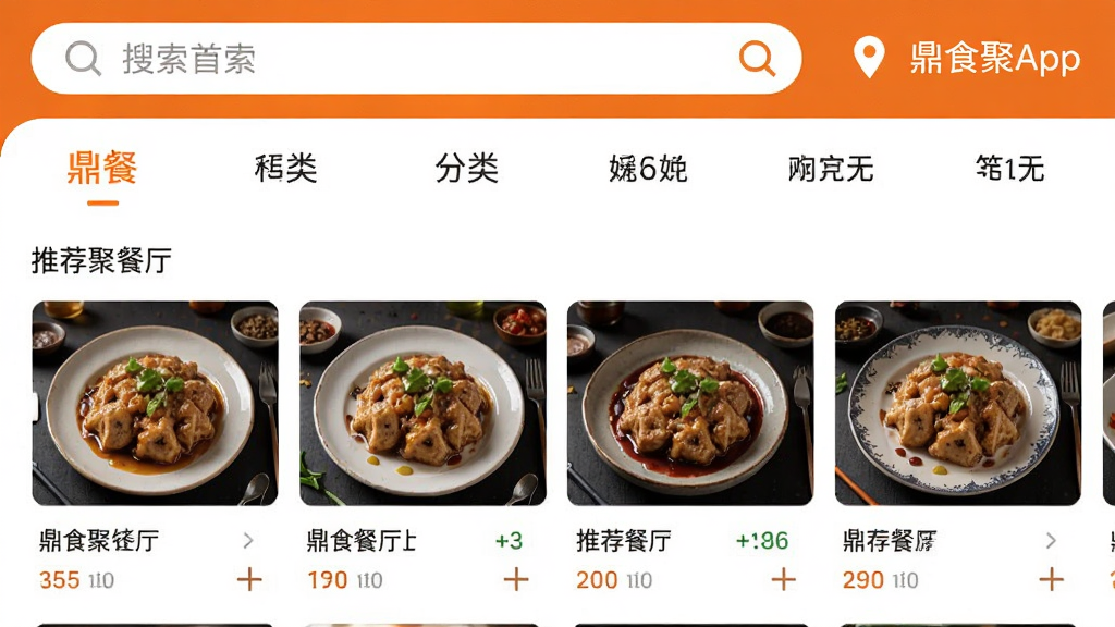 ��ʳ��App����ҳ��ͼ���������������Ͷ�λ��Ϣ���·��Ƿ����ǩ���Ƽ������б��������԰�ɫ�ͳ�ɫΪ�������κι�������������Լ�󷽣����ʸɾ��޶���Ԫ��