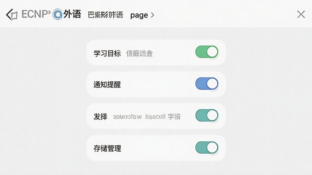 չʾ��ECNUP�������ҳ�棬����ѧϰĿ�ꡢ֪ͨ���ѡ�����ѡ�񡢴洢������ѡ������������п��ذ�ť������Ϊǳ�Ұ�ɫ�����ʸɾ��޶���Ԫ�ء�