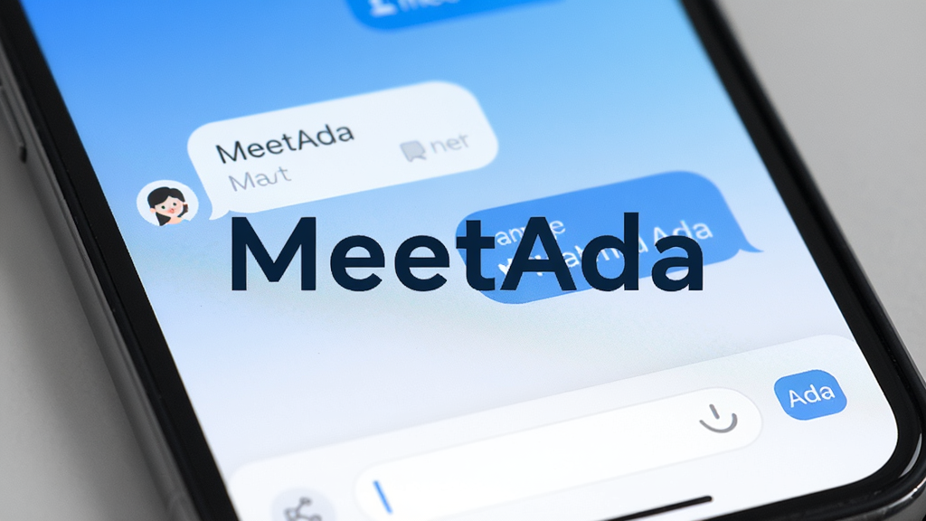һ�������ֻ���Ļ��д����Ļ������ʾMeetAda��������棬�����Ǹɾ������׽��䣬���沼�ּ�࣬�жԻ����ݺ͵ײ�������������ƽ����ϸ��Բ�󣬻��ʸɾ��޶���Ԫ�أ�ͻ����MeetAda��������