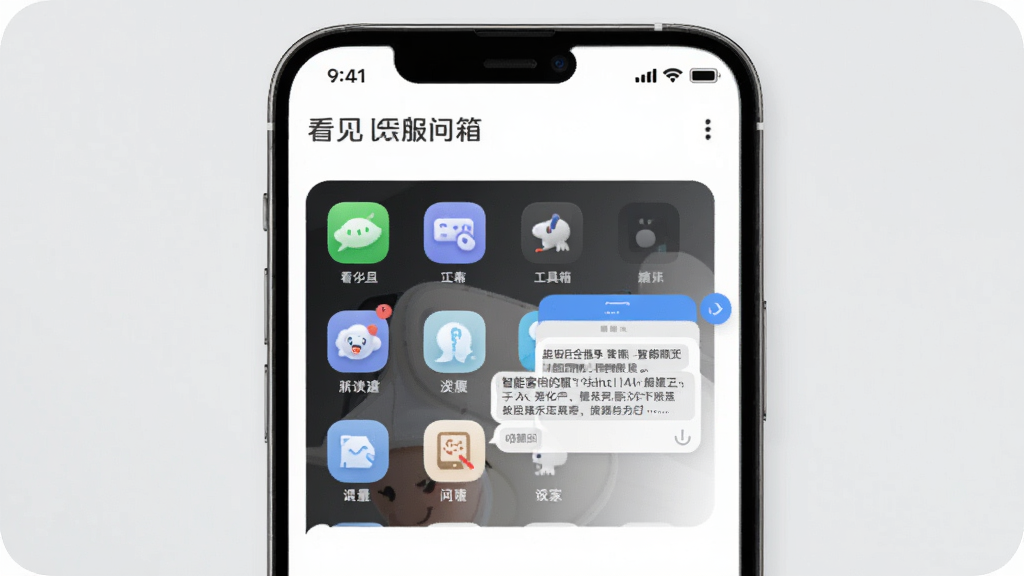 һ��չʾ������������App�������������ʴ��ܵ�ͼƬ���������ֻ���Ļ��ʾ�������ڵĸ���Сͼ�꣬�Լ�һ���Ի�����ʾ���ܿͷ��Ļظ�������Ϊǳ��ɫ�����������������������������ʸɾ����޶���Ԫ�ء�