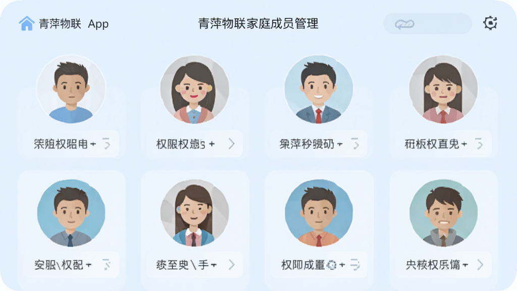 ��Ƽ����App�ļ�ͥ��Ա�������棬������ʾ�����Աͷ���Ȩ������ѡ�����Ϊǳ��ɫ����ƽ����ƣ�ͼ���࣬���ʸɾ��޶���Ԫ��