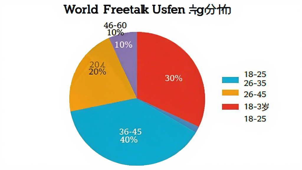 ����һ�ű�״ͼ��չʾ World Freetalk �û�����ֲ���18-25��ռ30%��26-35��ռ40%��36-45��ռ20%��46-60��ռ10%����ɫ���ޣ���ͼ���Ͱٷֱȱ�ע������࣬��������