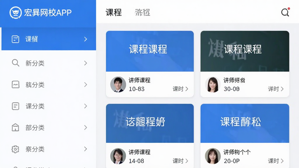 ����УAPP�Ŀγ̷���ҳ���ͼ�����Ϊ�����б����Ҳ�չʾ��Ӧ�γ̿�Ƭ�������γ����ơ���ʦͷ��Ϳ�ʱ��������������Ϊ��ɫ�����Ű����룬����࣬���ʸɾ��޶���Ԫ��