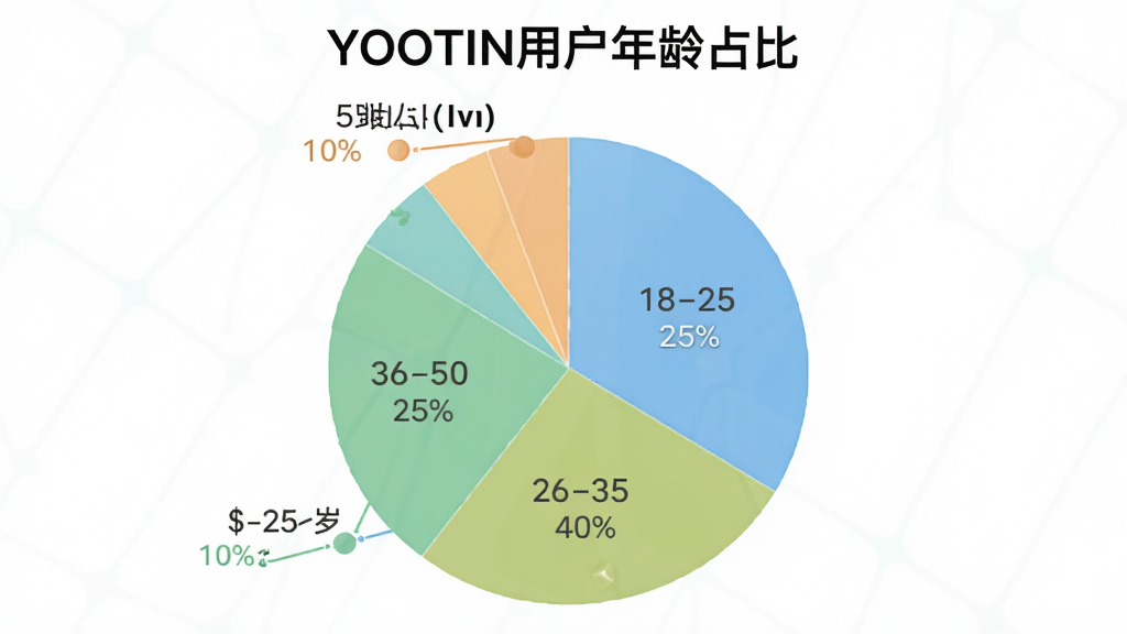 一张饼状图,展示“YOOTIN”用户年龄分布,18-25岁占25%,26-35岁占40%,36-50岁占25%,50岁以上占10%,图表配色清新,标题为“YOOTIN用户年龄占比”,布局清晰,风格现代,画质高清,无多余元素。