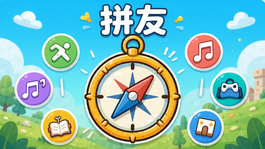 ƴ��APP��ƥ��ҳ��ʾ��ͼ��������һ����ָͨ���룬��Χ�������˶������֡����е�ͼ�꣬�Ϸ��С�ƴ�ѡ����֣����־��У������ã�ɫ��������ϸ�ڷḻ�����ʸɾ���