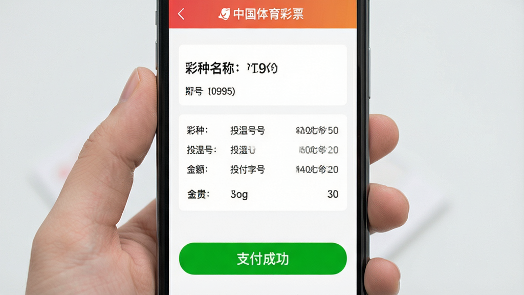 �й�������ƱApp֧���ɹ�ҳ�棬��Ļ����ʾһ�Ų�Ʊ�������飬�����������ơ��ںš�Ͷע���롢Ͷע���·��С�֧���ɹ�����ɫ��ť��ҳ���࣬��Ϣ��ȷ�������ɾ�������������