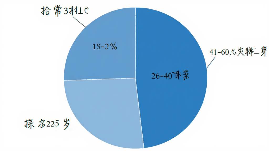 一张饼状图,显示“拾常”用户年龄分布,18-25岁占25%,26-40岁占45%,41-60岁占30%,图表风格简洁,蓝色系为主,标注清晰,画质干净,无多余元素。