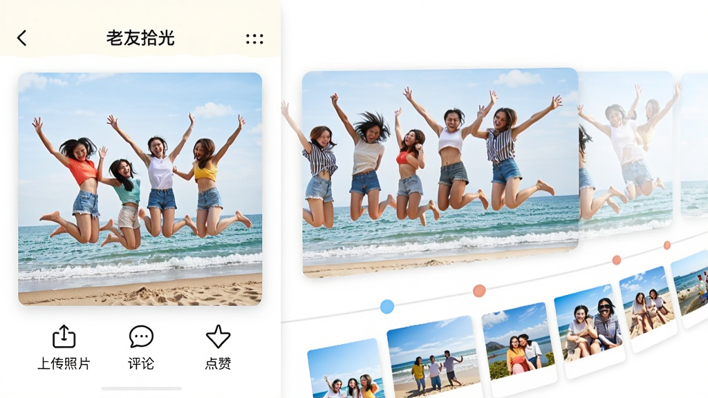 һ���ֻ������ͼ��չʾ������ʰ�⡱APP�еġ����л��䡱������ᣬ��������һȺ�������ں�����Ծ�ĺ�Ӱ���·��С��ϴ���Ƭ���������ۡ��������ޡ�����Сͼ�꣬������ʱ������ʽ������Ƭ����ͼ�����������죬ɫ�����ޣ����ʸɾ����޶���Ԫ�ء�