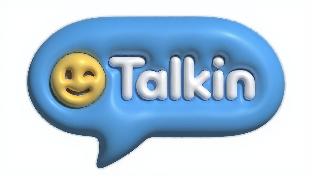 һ���ִ���ʮ���3D��Ⱦ�廭�������ǡ�Talkin����logo���ԶԻ�����Ϊ��ƺ��ģ������ڰ���΢Ц��������֡�Talkin�������岼�־��У��Ű��࣬���������죬ϸ�ڰ����߹��ʸк������Ӱ�����ʸ��壬�ɾ��޶���Ԫ��