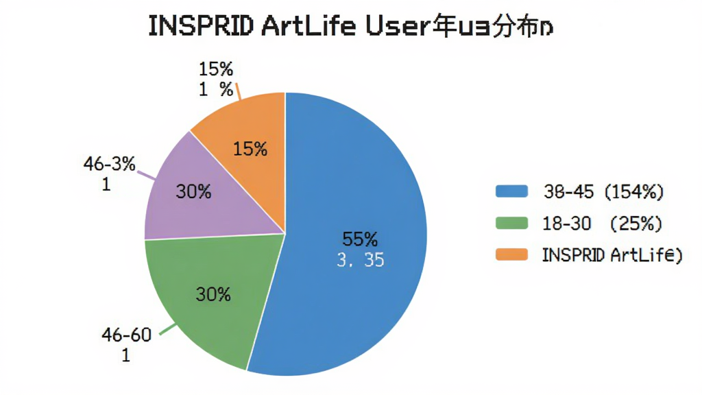 ���壺һ����״ͼ��չʾINSPRID ArtLife�û�����ֲ������֣���ͼλ�����룬�Ա���ͼ���Ͱٷֱȱ�ע���Ű棺18-30��ռ55%��31-45��ռ30%��46-60��ռ15%����������������ʸɾ����޶���Ԫ�ء�
