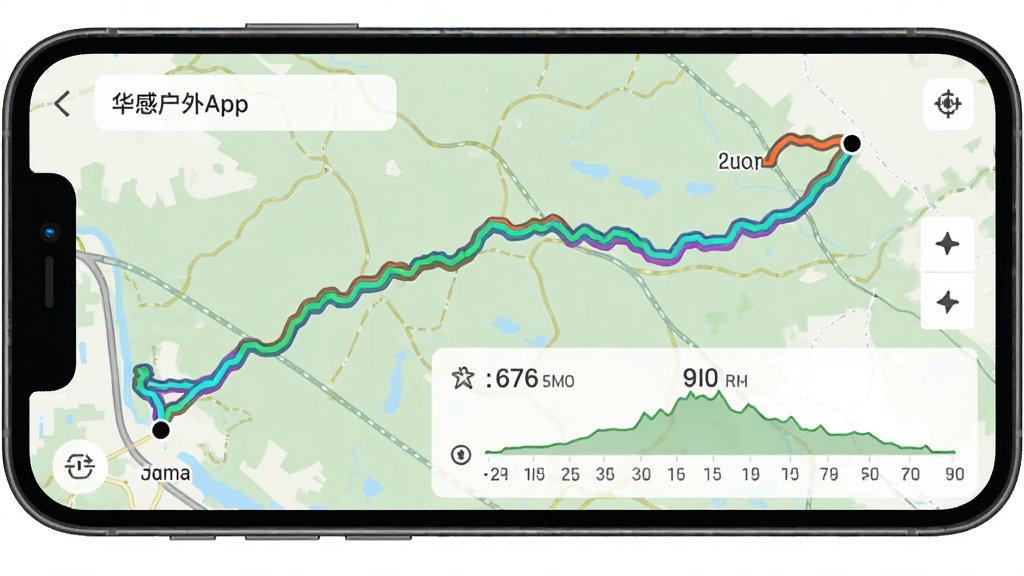 չʾ���л���App�Ĺ켣��¼���ܽ��棬�������ֻ���Ļ��ʾ��һ����ɫ�켣���ڵ�ͼ�ϣ�����Ϊ�켣�ߴ���㵽�յ㣬�к�������ͼ���Ű������������ֱ�ۣ�ϸ�ڰ�����̡��ٶȵ����ݱ�ǩ�����ʸɾ��޶���Ԫ��