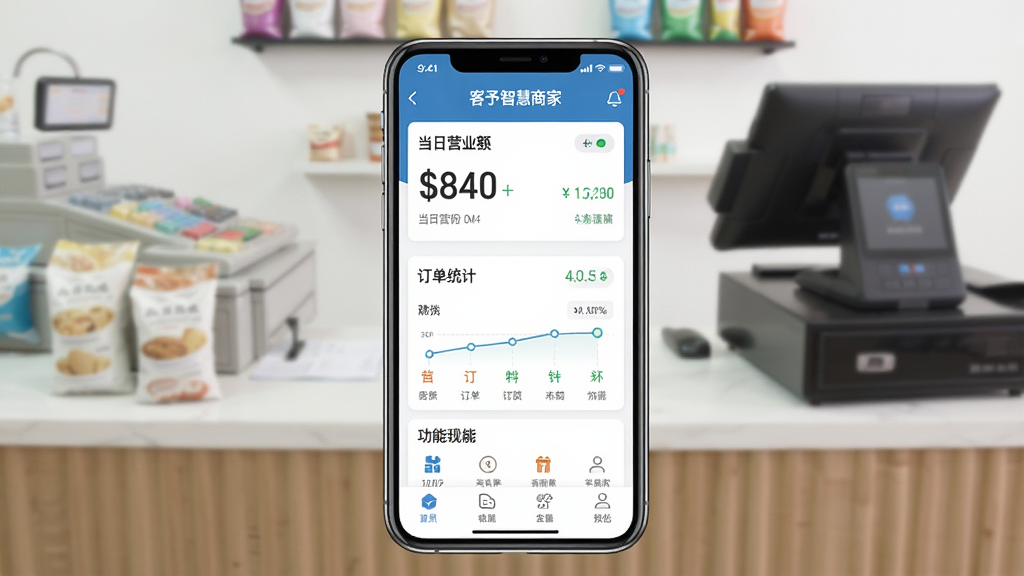 һ��չʾ�������ǻ��̼ҡ�App�������ֻ������еĽ���ͼ������Ļ��ʾ����Ӫҵ�����ͳ�ƺ͹��ܲ˵�������������ĵ�������̨������ִ���ƽ��ϸ�����������ʸɾ��޶���Ԫ�ء�