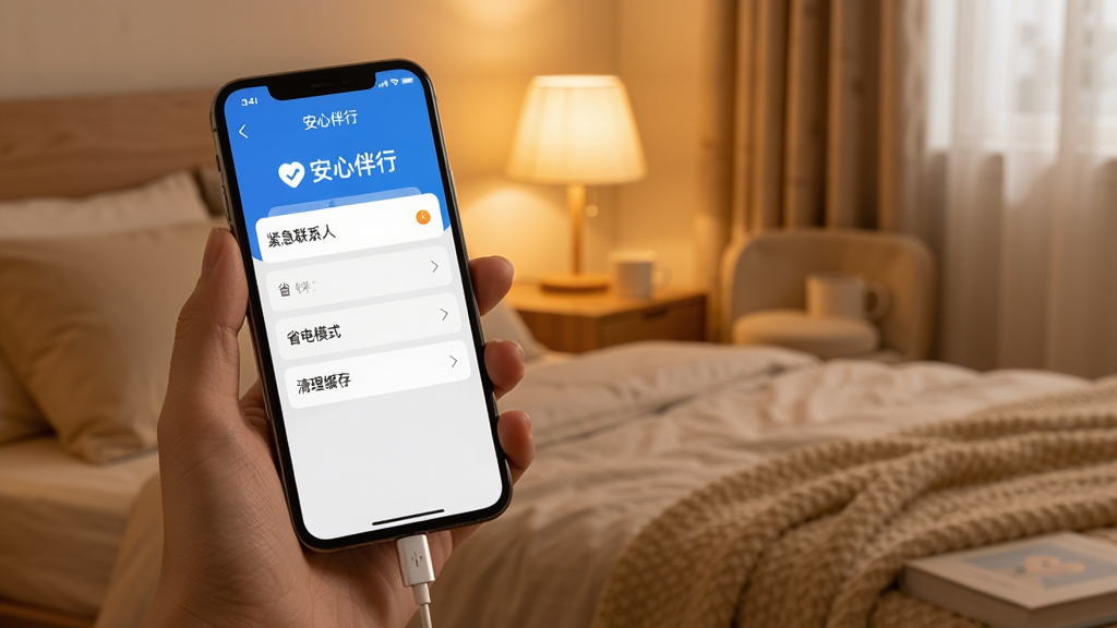 �ֻ����������ߵĳ�续�棬��Ļ���ǡ����İ��С�APP������ҳ�棬��ʾ��������ϵ�ˡ�����ʡ��ģʽ���͡��������桱��ѡ���������ܰ�����һ�����������ͣ���������������ʸɾ��޶���Ԫ�ء�