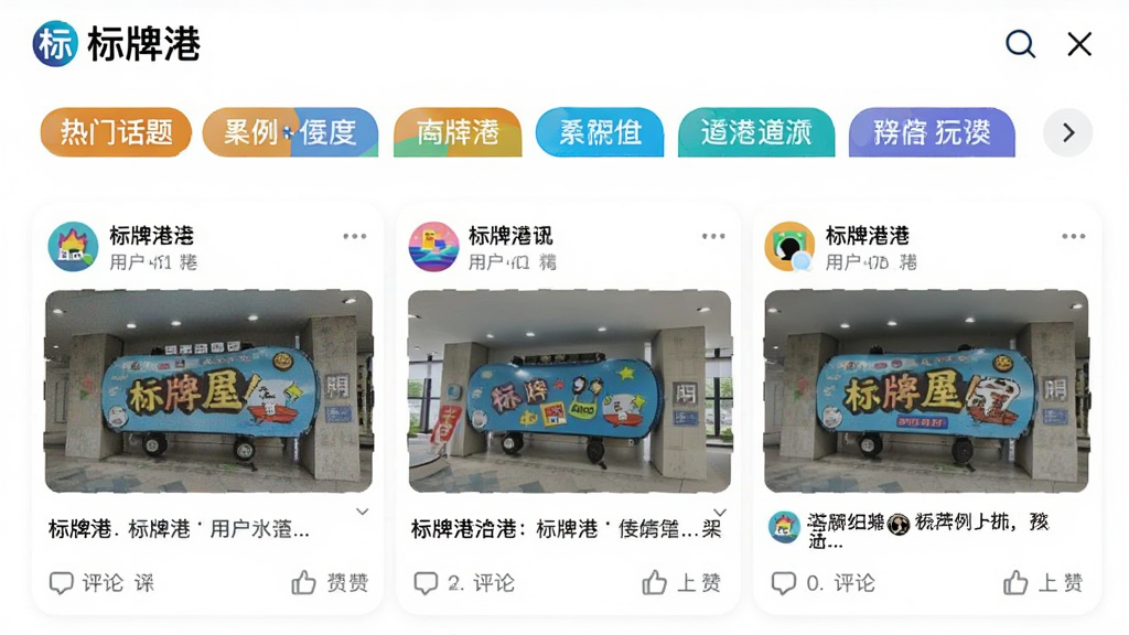 һ�š����Ƹۡ�App����ҳ��Ľ�ͼ�����������Ż����ǩ���·����û������İ���ͼƬ�����ֶ�̬�������ۺ͵��ް�ť�������࣬�����ã�ɫ�����������ʸɾ������Ͻ��С����Ƹۡ�Logo��