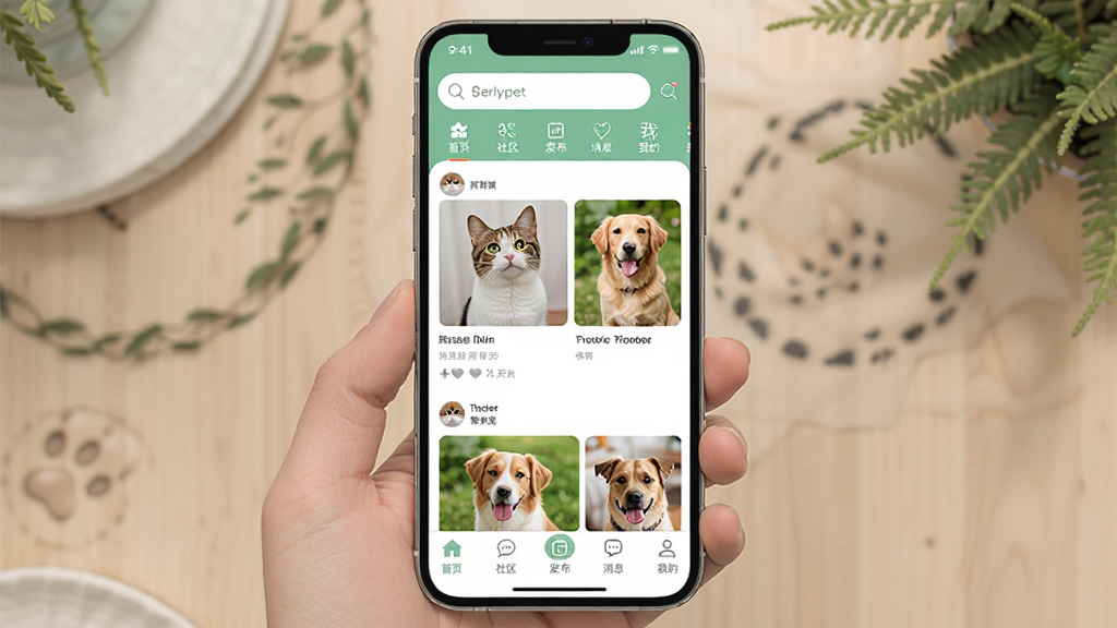 ͼƬչʾonlypetӦ�õ�������棬�������ֻ���Ļ�еĳ���������ҳ�������������������������ͷ����ǩ���м��ǿɰ���è����Ƭ��̬�����ײ�����ҳ����������������Ϣ���ҵ����ѡ����Ű������죬���������Ȼ��ϸ�ڷḻ�����ʸɾ��޶���Ԫ�ء�