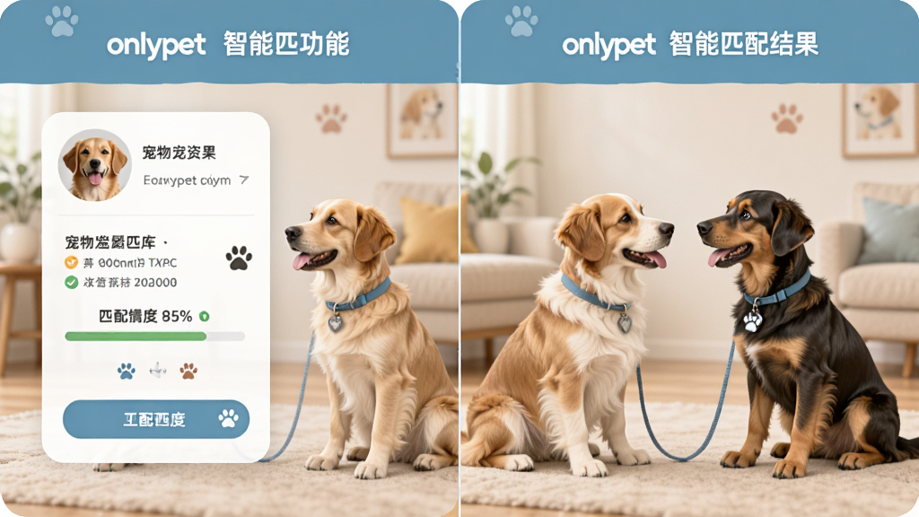 չʾonlypet����ƥ�书�ܵ�ͼƬ����������ֻ���ﹷ����ĳ���������Ϊ���ҷ���������ǳ������Ͽ�Ƭ���ұ���ƥ�������Ű�ֱ�ۣ������ܰ��ϸ�ڰ���������Ϣ��ƥ��Ȱٷֱȣ����ʸɾ���