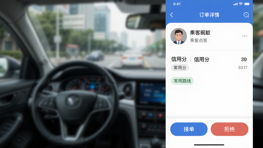 ˾����㳵��app�Ķ�������ҳ�棬��ʾ�˿�ͷ���ǳơ����÷֡�����·�߱�ǩ���ײ��С��ӵ����͡��ܾ�����ť������ģ������������ͻ��������ִ�����Ϣ�㼶���������ʸɾ���