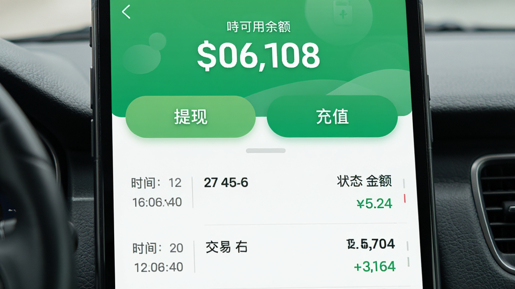 ˾����㳵��app��Ǯ��ҳ�棬������ʾ�������м��ǡ����֡��͡���ֵ��������ť���·��ǽ��׼�¼�б���ÿ�ʼ�¼����ʱ�䡢��״̬����������ɫΪ��ɫ����������£�������Ŀ�����ʸɾ���