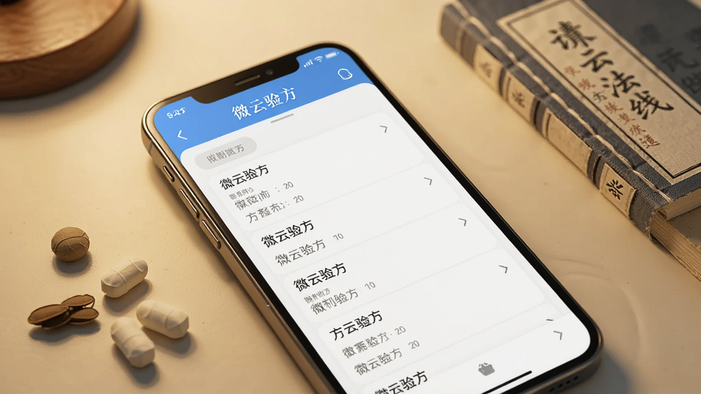 һ�š�΢���鷽�����ֻ���̨���еĽ��棬�ֻ���Ļ��ʾӦ���ڵķ����б����ֻ���Χ�м���ҩ���һ��ҽ�飬����Ϊůɫ������������дʵ��ϸ�ڷḻ�����ʸɾ����޶�������