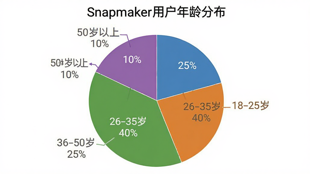 һ�ű�״ͼ������Ϊ��Snapmaker�û�����ֲ�������Ϊ�ĸ��������򣬷ֱ��ע��18-25�� 25%������26-35�� 40%������36-50�� 25%������50������ 10%������ɫ�ֱ�Ϊ��ɫ����ɫ����ɫ����ɫ������������������Ϊ��ɫ���޶���Ԫ��