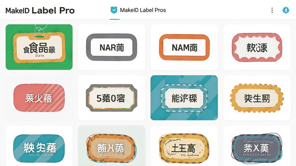 һ���ֻ�Ӧ�ý���Ľ�ͼ����Ļ��չʾ��MakeID Label Pro����ģ���ҳ�棬ģ����������ʽ���У�ÿ��ģ������ͼ��ʾ��ͬ���ı�ǩ��ƣ���ʳƷ���ڱ�ǩ�����������۸��ǩ�ȣ����沼�����룬ɫ�����ޣ�����Ϊ��ɫ���ֻ����У����ʸɾ���ϸ������������ִ���ƽ��