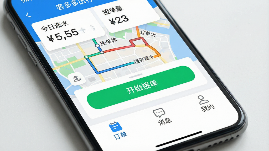 һ���ֻ���Ļ��д�����������ǡ��Ͷ�����˾���ˡ�App�����棬������ɫ��������ʾ��������ˮ���͡��ӵ��������м��в�ɫ��ͼ·�ߺ���ɫ����ʼ�ӵ�����ť���·�����ѡ�������������Ϣ�����ҵġ������岼�ּ���ִ�����ƽ����񣬽���ɾ��޹�棬���ʸ��壬�������