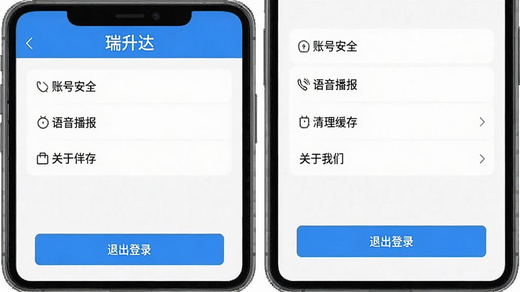 һ��չʾ�������APP�����ý���Ľ�ͼ�������˺Ű�ȫ�������������������桢�������ǵ�ѡ��·����˳���¼��ť�������࣬������ɫ������ƽ�����ʸɾ����޶���Ԫ��