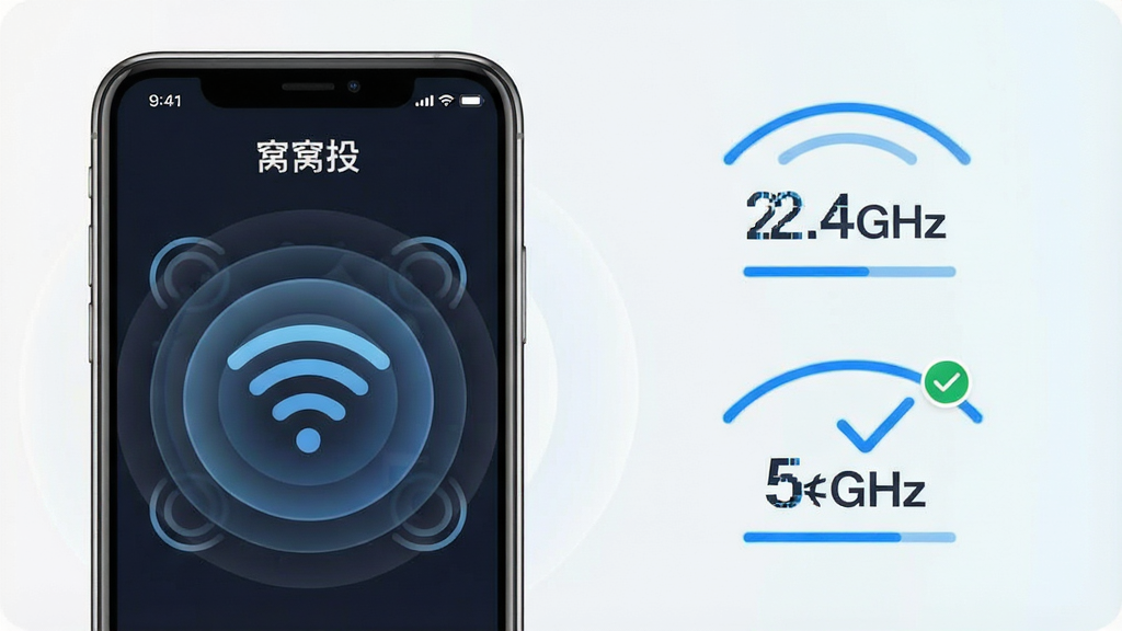 һ���ֻ�App����ʾ��ͼ�����������һ���ֻ�����Ļ����ʾ������Ͷ������ɨ��WiFi�źŵĶ�������Χ�ð�͸���Ĳ���ԲȦ��ʾ�ź�ǿ�ȣ��Ҳ�����ɫ�������ճ�����Ƶ��ͼ��ֱ��ע��2.4GHz���͡�5GHz��������5GHzͼ������һ���Թ�����ʾ�Զ���ѡ���������Լ�Ƽ��У�����Ϊǳɫ���䣬���ʸɾ��޶���Ԫ��