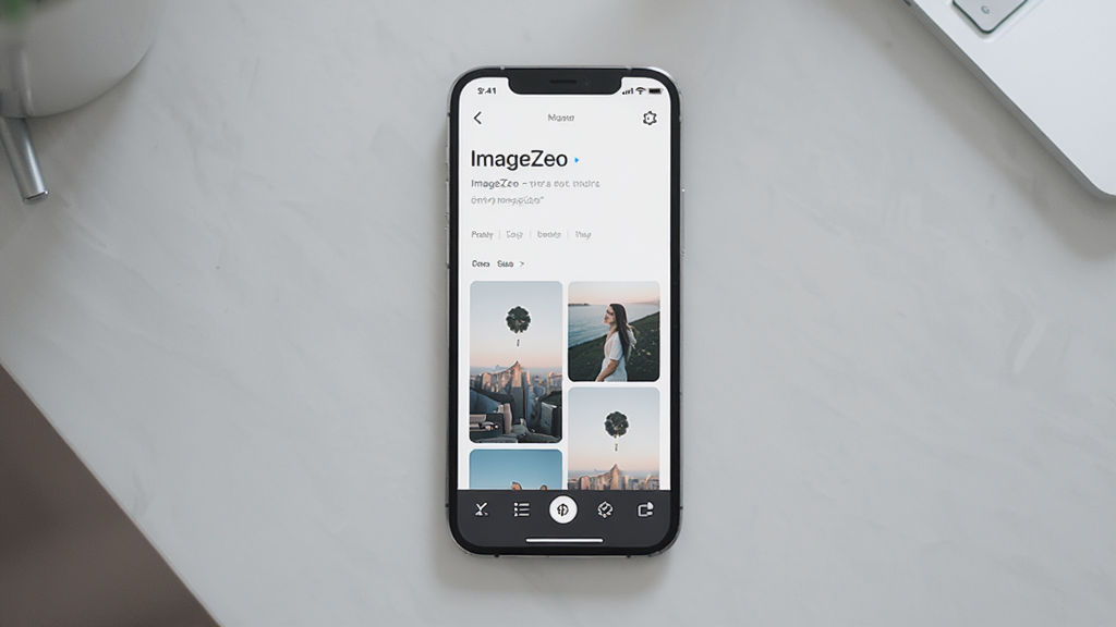 һ��չʾImageZeoӦ��ȫò��ͼƬ�������������ֻ���Ļ��д����Ļ��չʾImageZeo���������棬�����ײ��������ͼ���ʾ��ͼƬ����ͼ������Ϊ�ɾ���ǳ��ɫ���棬�������ִ���Լ��ϸ�����������ʸɾ��޶���Ԫ��