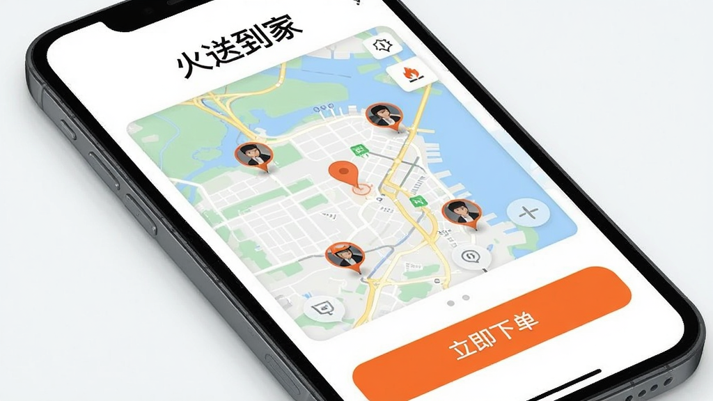 һ���ֻ���дͼƬ����Ļռ�ݻ������壬��ʾ�����͵��ҡ�App�������棬�����С����͵��ҡ��������м��ǵ�ͼ����Χ����λ�ã��ײ��С������µ�����ɫ��ť�����������ʣ��ִ���ƽ����Ʒ�񣬸��廭�ʣ��ɾ��޶���Ԫ��