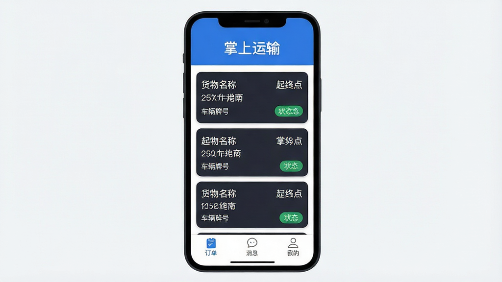 �ֻ���Ļչʾ���������䡱App�����棬���涥��Ϊ��ɫ��������ɫ������ʾ���������䡱���·�Ϊ��ɫ�����б���Ƭ��ÿ�ſ�Ƭ���л������ơ����յ���С������ƺź�״̬��ǩ������ײ��С�����������Ϣ�����ҵġ�������ɫͼ�꣬���������ִ���UI��ƽ�������������ɾ����޶���Ԫ�ء�