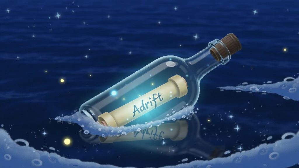 һ������ĵ���Ư��ƿƯ��������ɫ�����ϣ�ƿ�����С�Adrift����������Χ�����ǵĹ�㣬����ΪƯ��ƿ�����־��У��Ű��࣬���Ψ���λã�ϸ�ڰ���������ĭ���ǿյ�Ӱ������ϸ��ɾ���